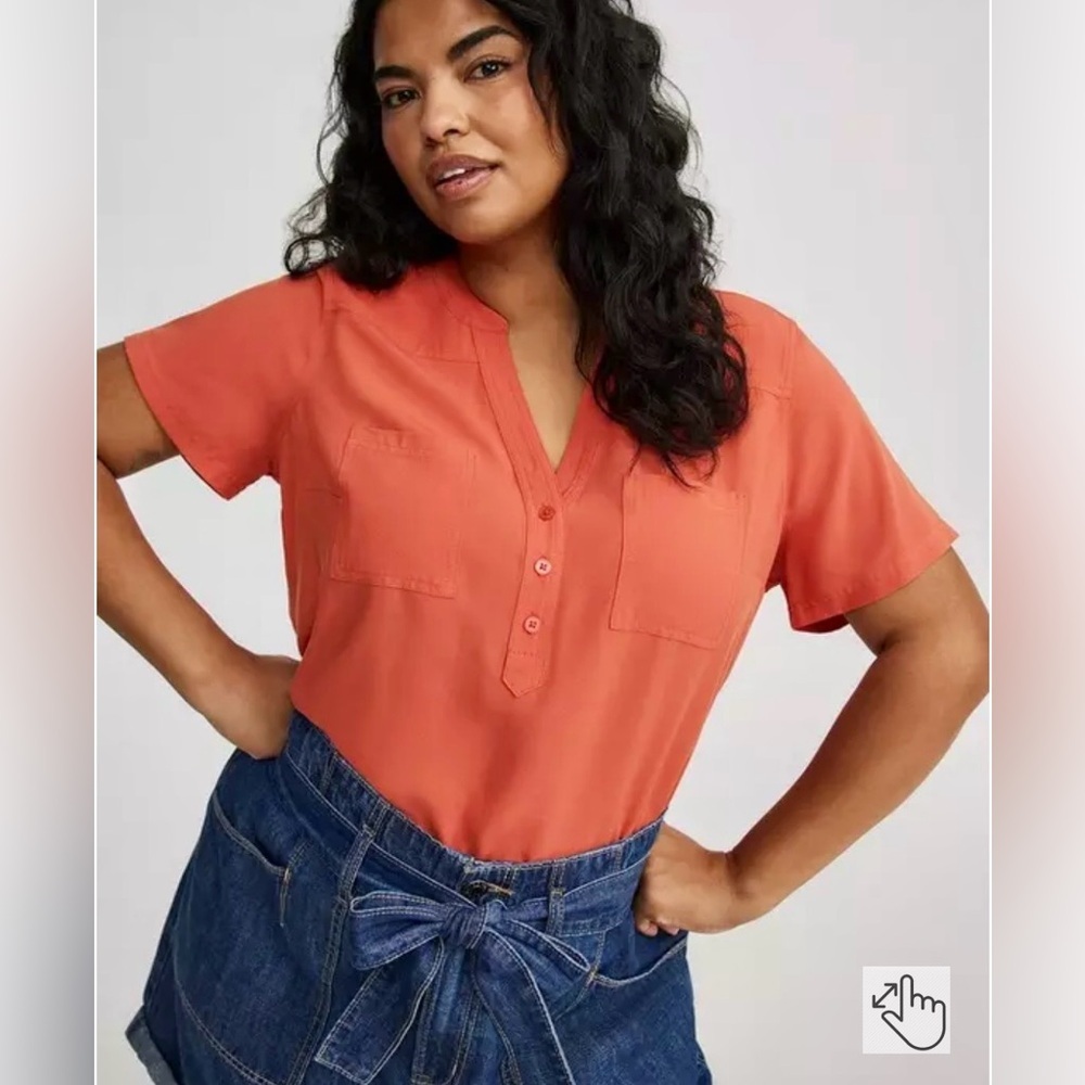 Torrid Harper Challis Short Sleeve Blouse in Mecca Orange - Size 2X